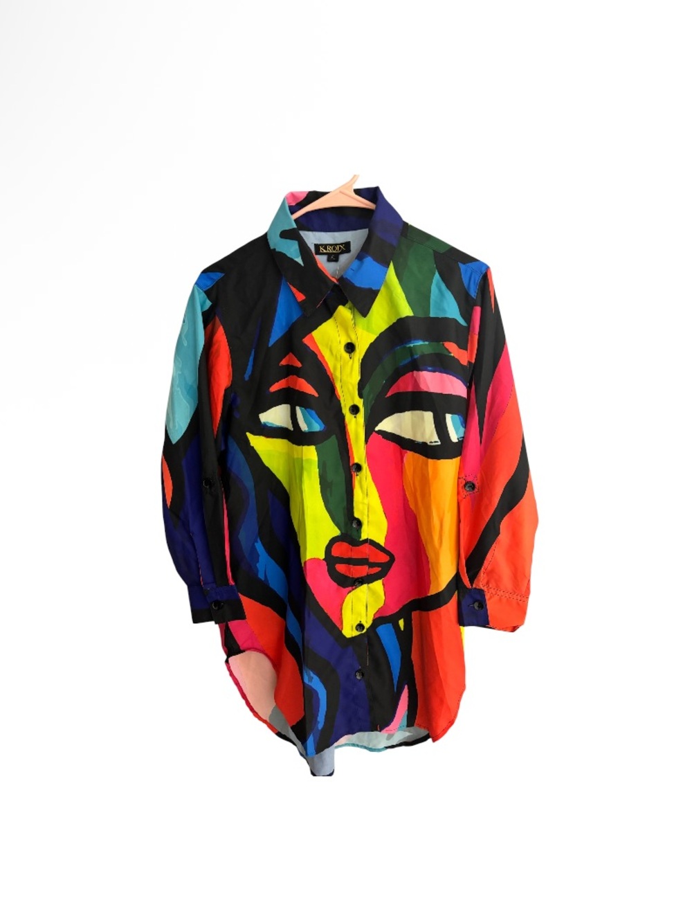 NWT Kroix Colorful Abstract Face Button-Up Shirt Women’s Size XL